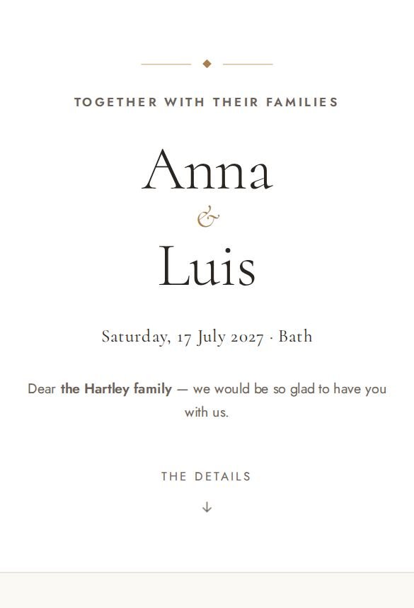 The Hartley invitation, a sealed ivory envelope addressed to the guest