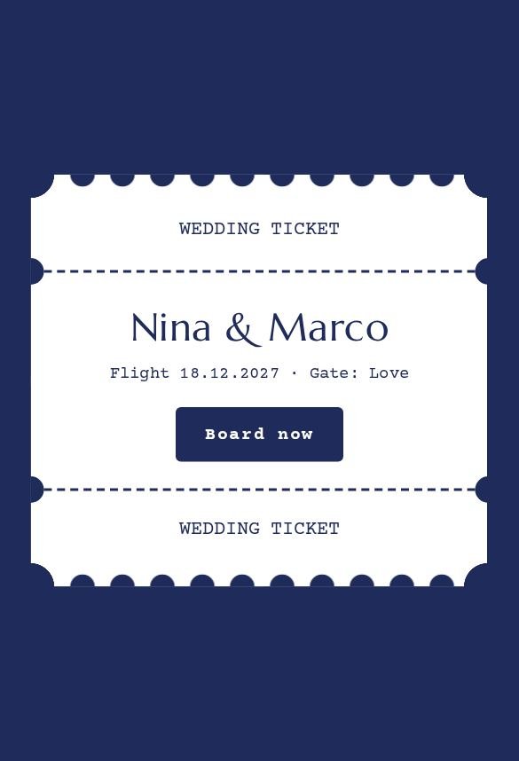 The Atlas design: a navy boarding-pass invitation