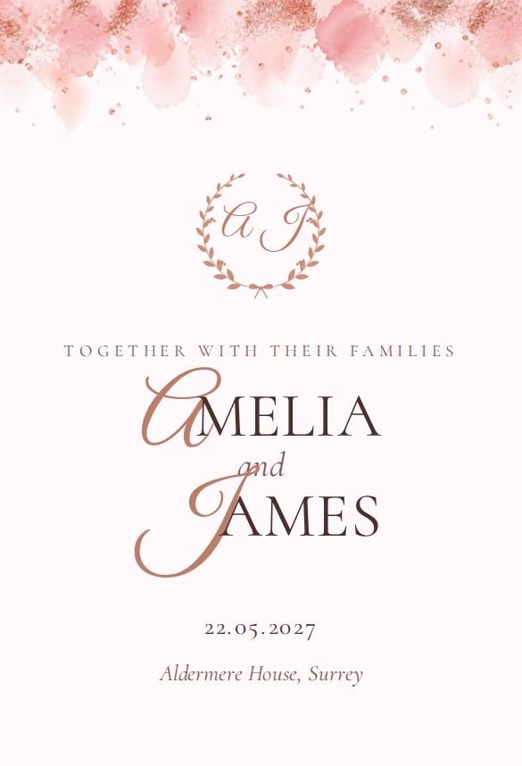 The Juliet design: a peach and rose-gold gate-fold invitation