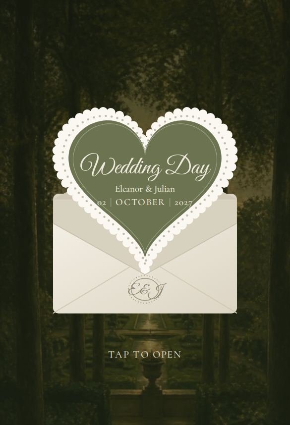 The Laurel design in olive green with engraved garlands